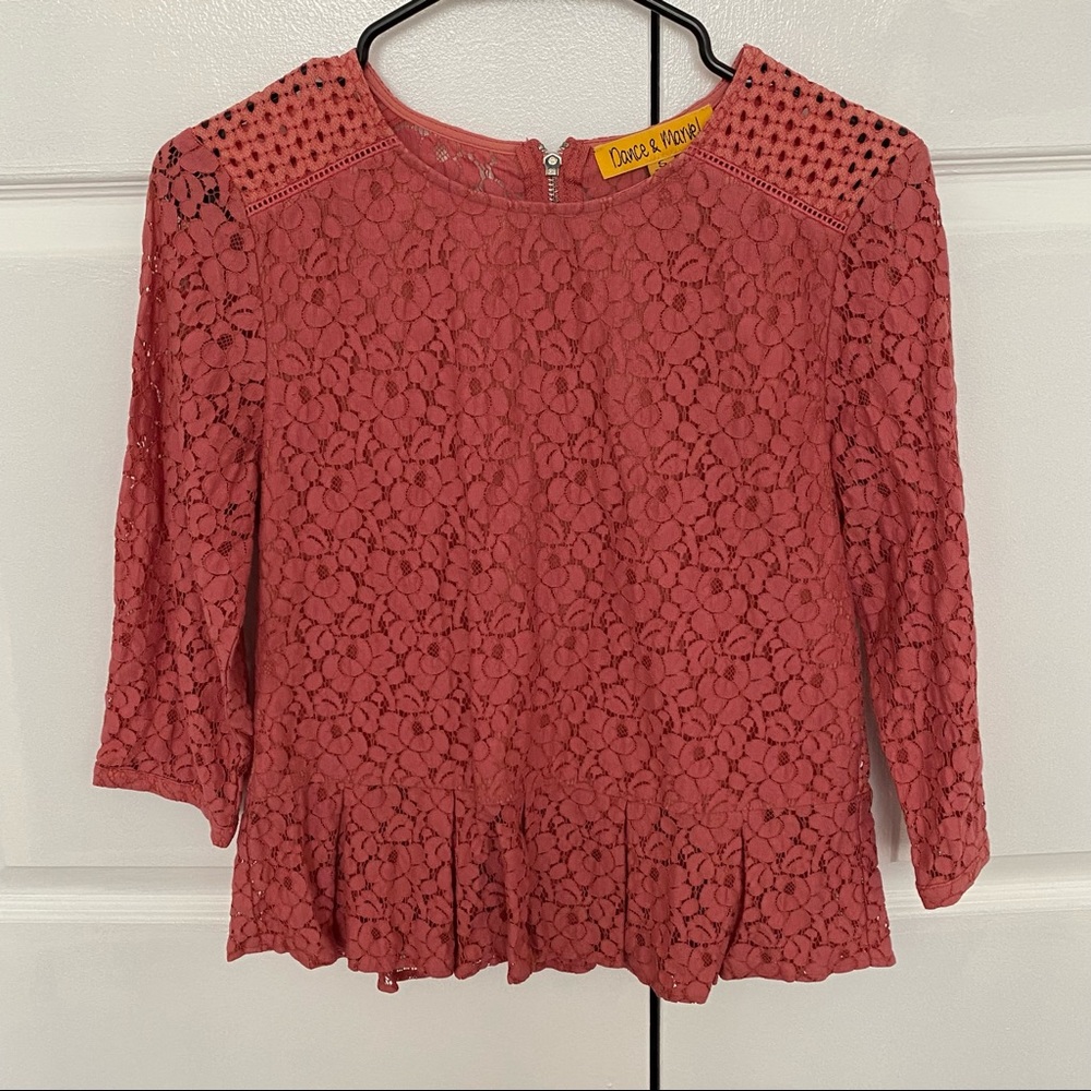 Dance & Marvel Peach Lace Peplum Top